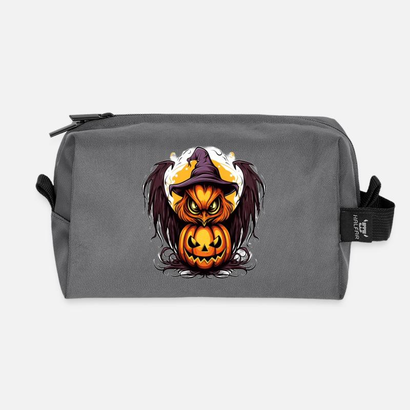 Halloween Eule mit Kürbis-Motiv - Recycelte Kulturtasche - Anthrazit
