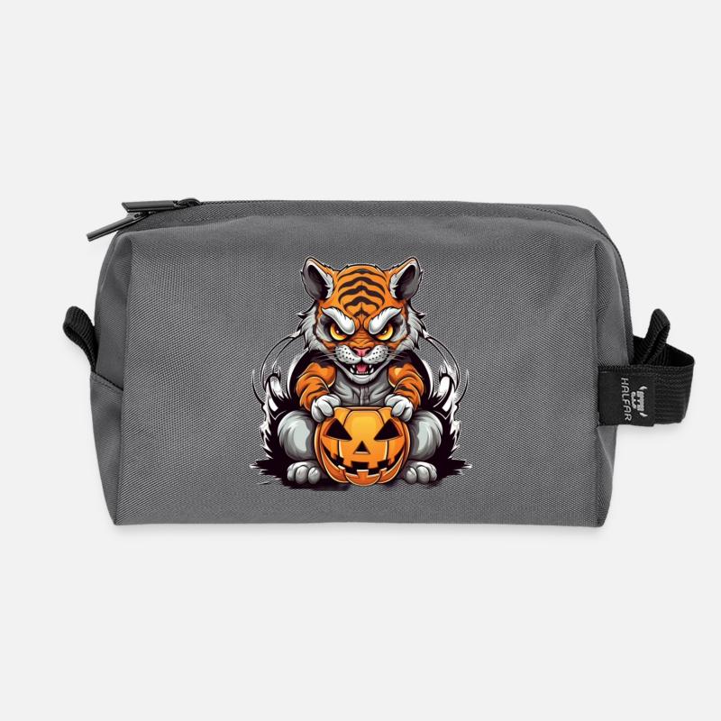 Grim Tiger Halloween Design - Recycled Toiletry Zip Bag - anthracite