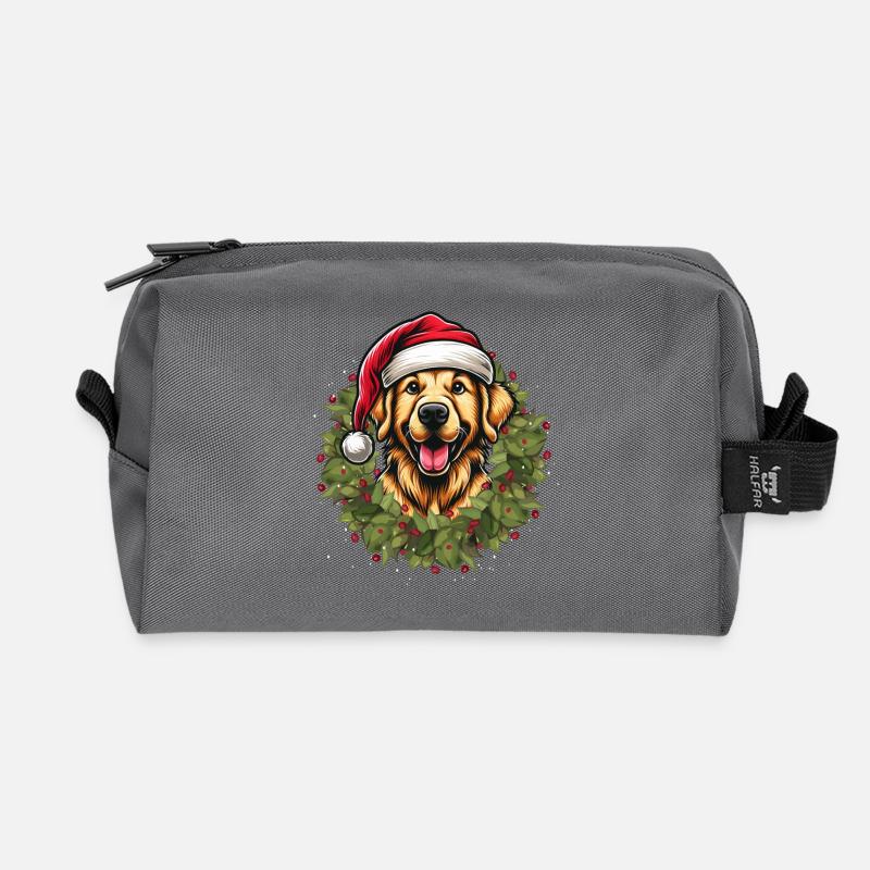 Golden Retriever zu Weihnachten 🎄 - Recycelte Kulturtasche - Anthrazit