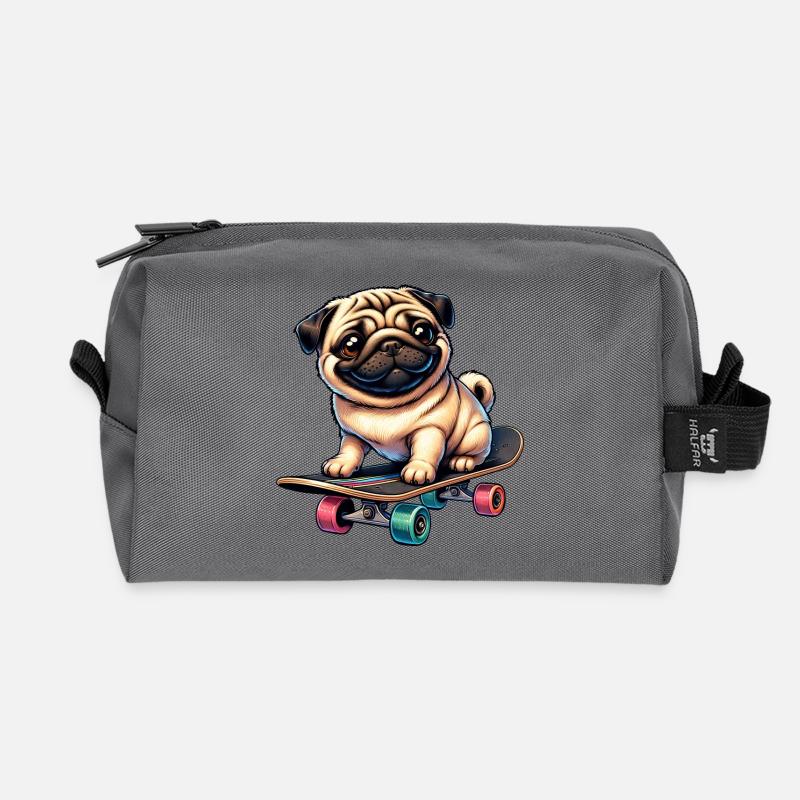Skateboard Mops, Hund Skateboarder - Recycelte Kulturtasche - Anthrazit