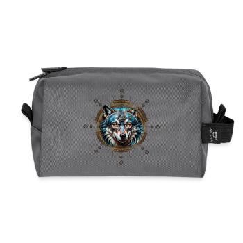Fantastique loup steampunk. - Trousse de toilette en tissu recyclé - anthracite - Devant