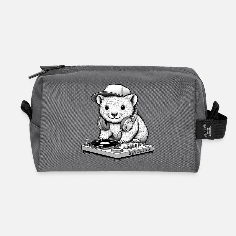 cooles Wombat-Motiv als DJ mit Kopfhörer - Recycelte Kulturtasche - Anthrazit