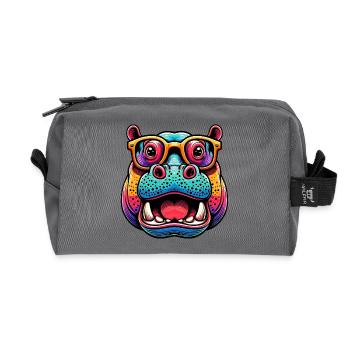 Hippopotamus with Glasses - Recycled Toiletry Zip Bag - anthracite - Front