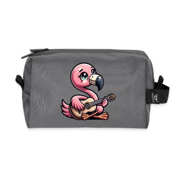 Cute Flamingo Playing Acoustic Guitar - Recycled Toiletry Zip Bag - anthracite - Front