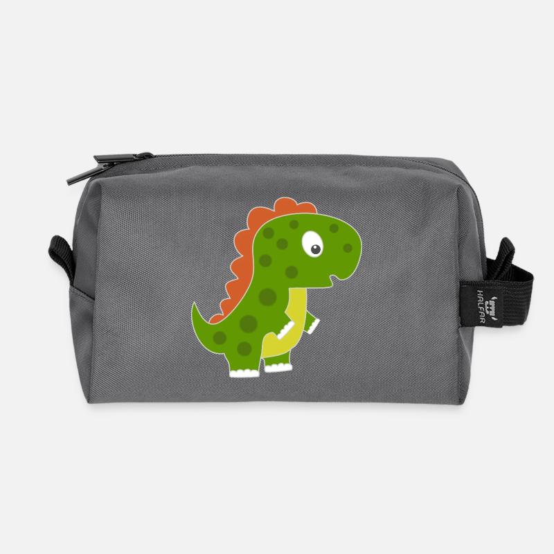 Verspielter Dino mit buntem Rücken - Recycelte Kulturtasche - Anthrazit