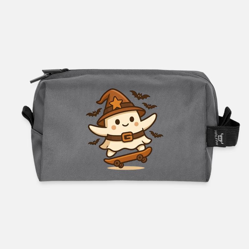 Skater‑Geist mit Hexenhut – Retro Halloween Shirt - Recycelte Kulturtasche - Anthrazit