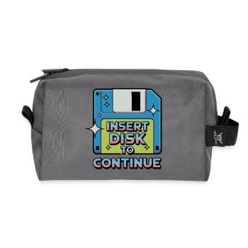 Y2K Retro – Insert Disk to Continue - Recycled Toiletry Zip Bag - anthracite - Front