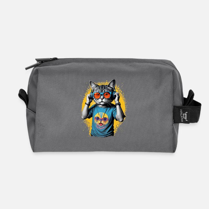 Neon Cat DJ Vibe Tee - Recycled Toiletry Zip Bag - anthracite