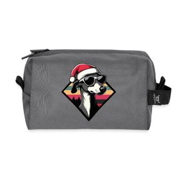 Chien avec chapeau de Noël - Trousse de toilette en tissu recyclé - anthracite - Devant