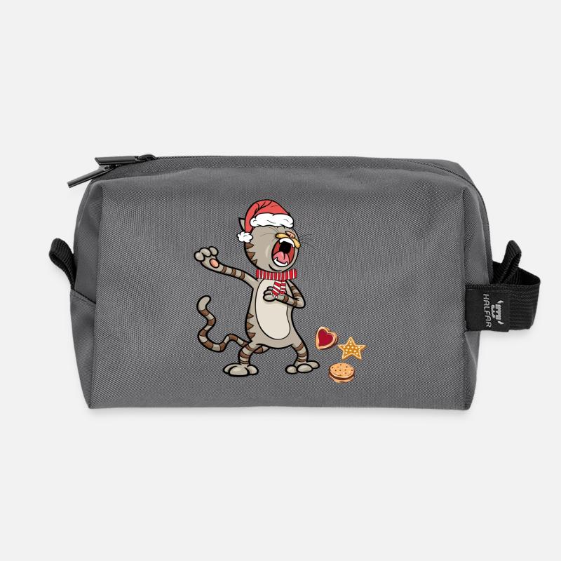 Weihnachtskatze  - Recycelte Kulturtasche - Anthrazit