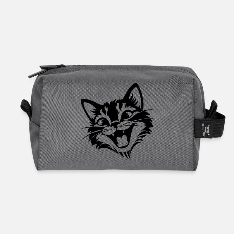 Laughing Cat | Funny Cats T-Shir - Recycled Toiletry Zip Bag - anthracite