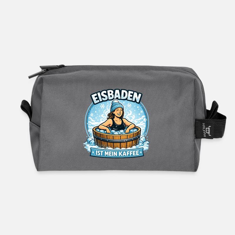 Eisbad Kaffee Humor Illustration - Recycelte Kulturtasche - Anthrazit
