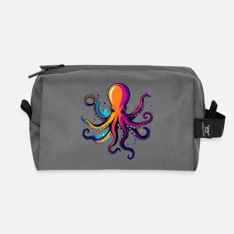 Bunter Oktopus Neon Tintentraum - Recycelte Kulturtasche - Anthrazit