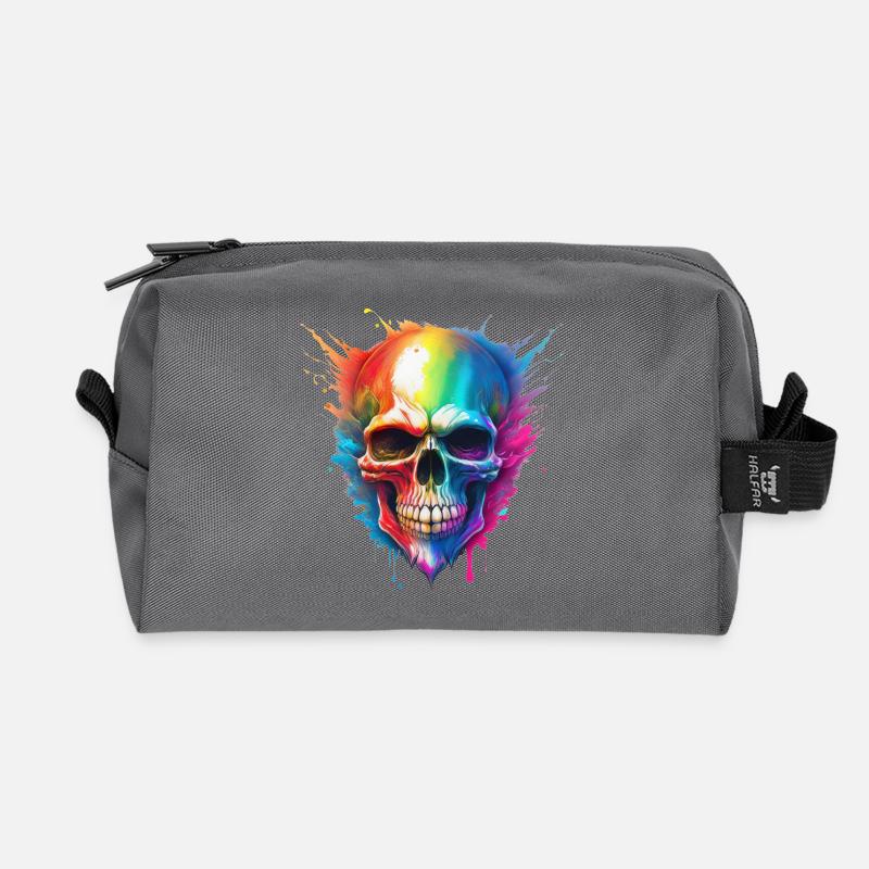Rainbow Skull Color Explosion - Recycled Toiletry Zip Bag - anthracite