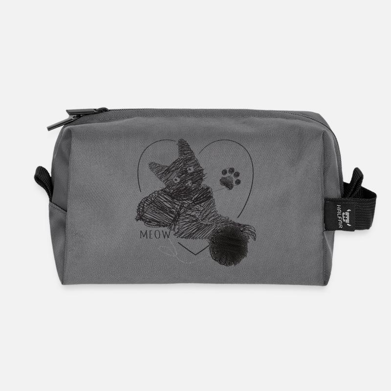 Katze Bild Wollknäuel Herz Geschenk Meow - Recycelte Kulturtasche - Anthrazit