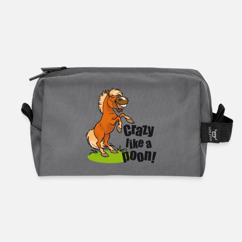 Crazy pony black text - Recycled Toiletry Zip Bag - anthracite