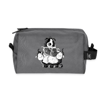 Border Collie und Schafe - Hütehund - Recycelte Kulturtasche - Anthrazit - Vorne