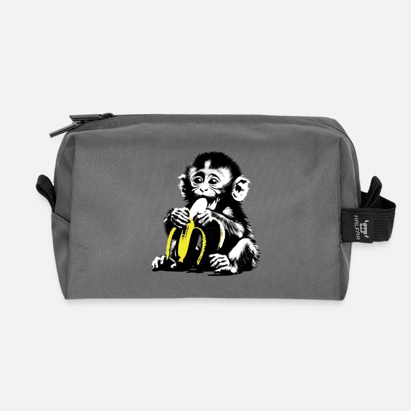 Verspieltes Affenmotiv mit Banane - Recycelte Kulturtasche - Anthrazit