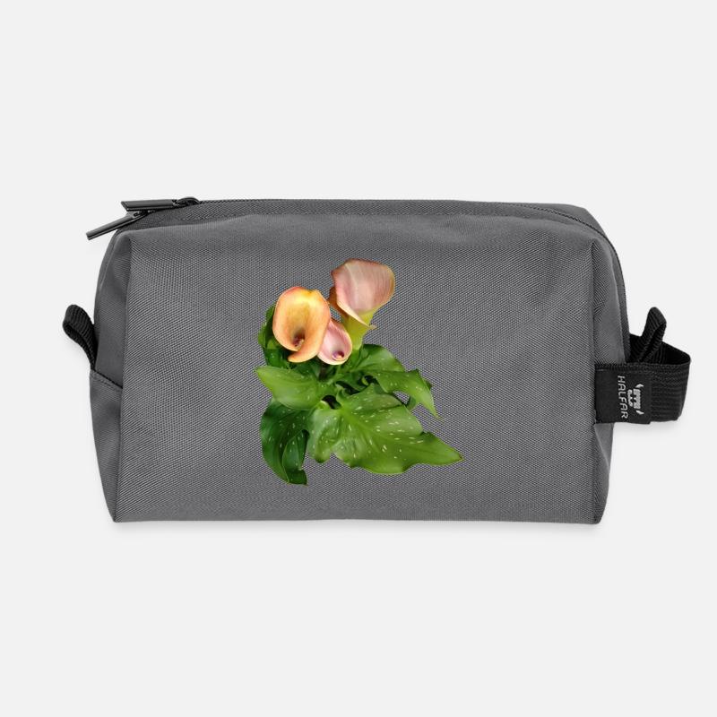 Calla Lily Blüten im Grün - Recycelte Kulturtasche - Anthrazit