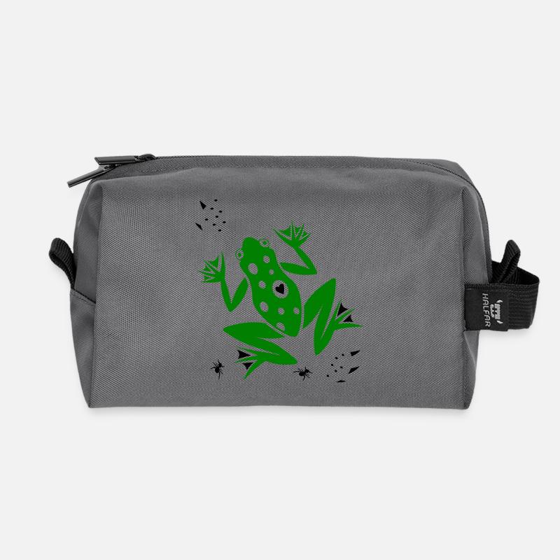 Frosch mit Herz und Ameisen - Recycelte Kulturtasche - Anthrazit