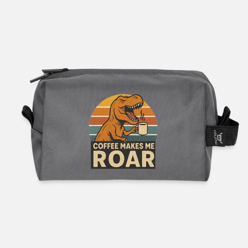 Dinosaur Coffee Roar Fun Design - Recycelte Kulturtasche - Anthrazit