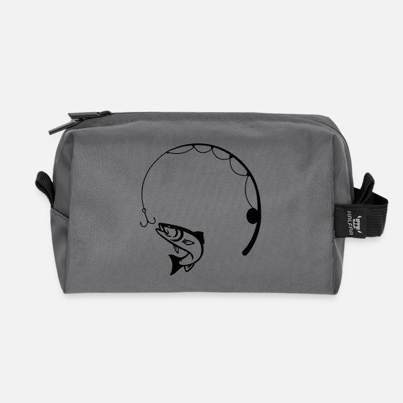 Hooked on Fishing Circle Design - Recycled Toiletry Zip Bag - anthracite