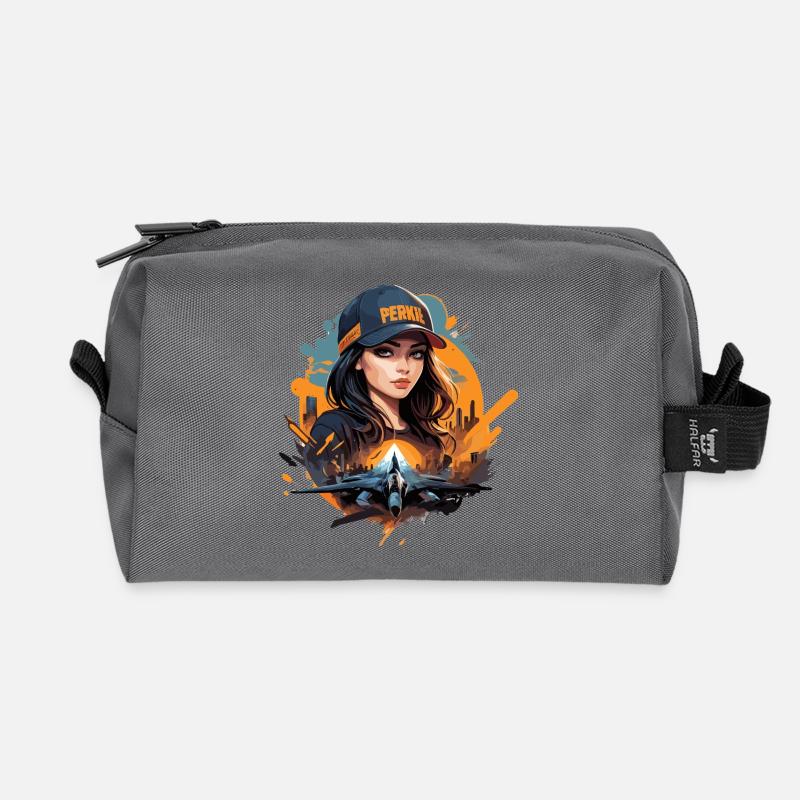 Futuristische Urban-Pilotin Illustration - Recycelte Kulturtasche - Anthrazit
