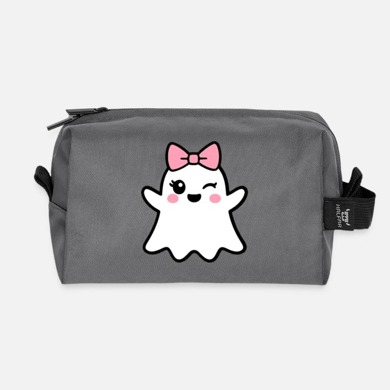Kawaii Ghost with Pink Bow - Recycled Toiletry Zip Bag - anthracite