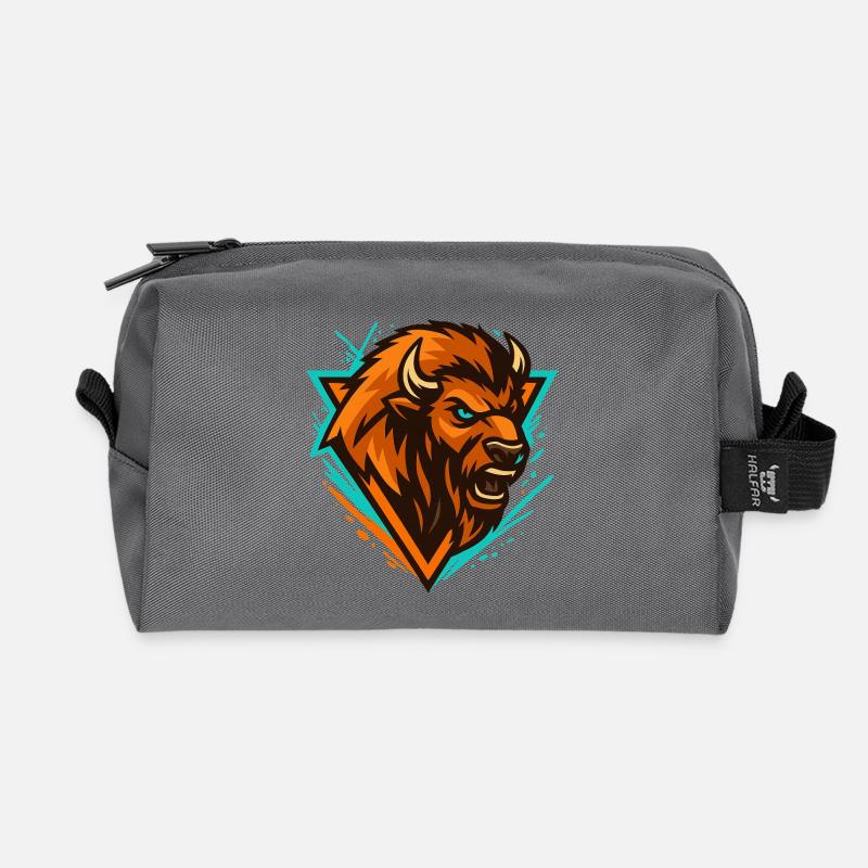 Bear Storm Logo Orange Turquoise - Recycled Toiletry Zip Bag - anthracite