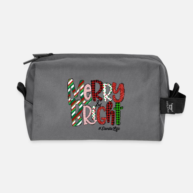 Merry Bright Festive Plaid Pattern - Recycled Toiletry Zip Bag - anthracite