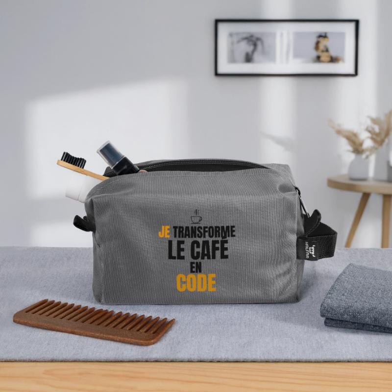 Je transforme le code en café Trousse de toilette en tissu recyclé
