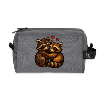 Robber's Hearts: Raccoon duo in gear look - Recycled Toiletry Zip Bag - anthracite - Front