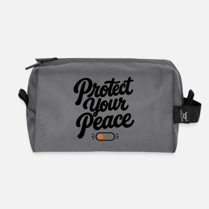 Protect Your Peace | Minimal Retro Typography - Recycled Toiletry Zip Bag - anthracite