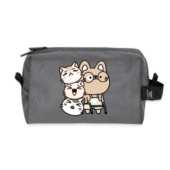 Kawaii Cat with Walker and Happy Friends - Recycled Toiletry Zip Bag - anthracite - Front