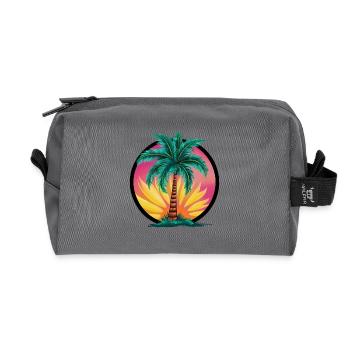 Tropische Palme bei Sonnenuntergang – Urlaubsmotiv - Recycelte Kulturtasche - Anthrazit - Vorne