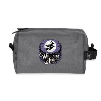 Sorcière à la pleine lune – L’heure des sorcières - Trousse de toilette en tissu recyclé - anthracite - Devant