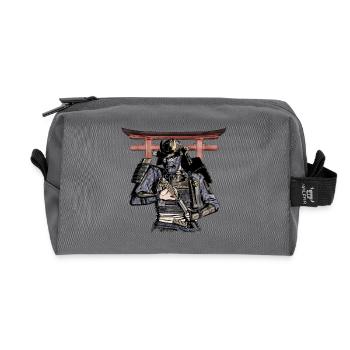 Samouraï bleu dégainant son katana avec Torii - Trousse de toilette en tissu recyclé - anthracite - Devant