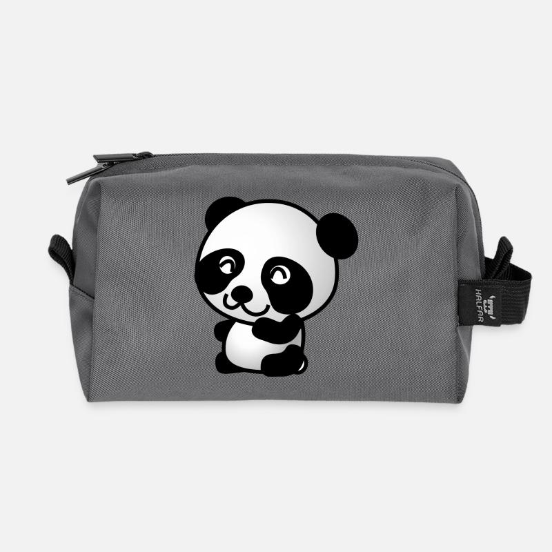 Cute Panda - Recycled Toiletry Zip Bag - anthracite