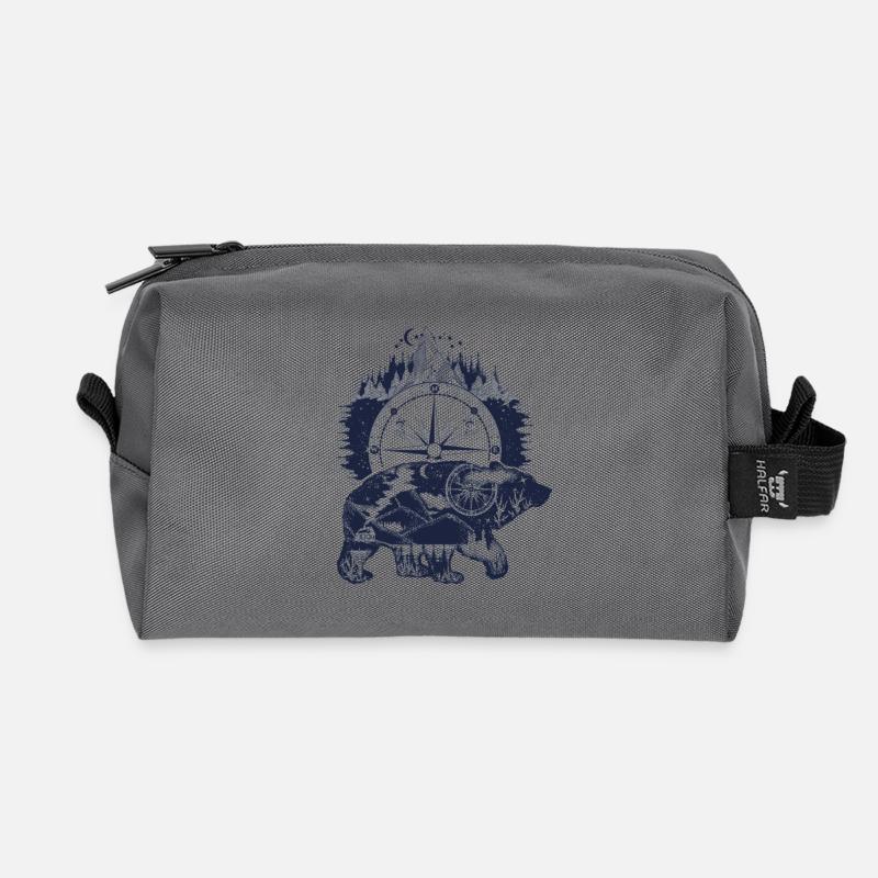 Bear and compass wildlife - Recycled Toiletry Zip Bag - anthracite