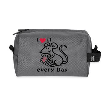 Téléphone portable, Souris, Chat - Trousse de toilette en tissu recyclé - anthracite - Devant