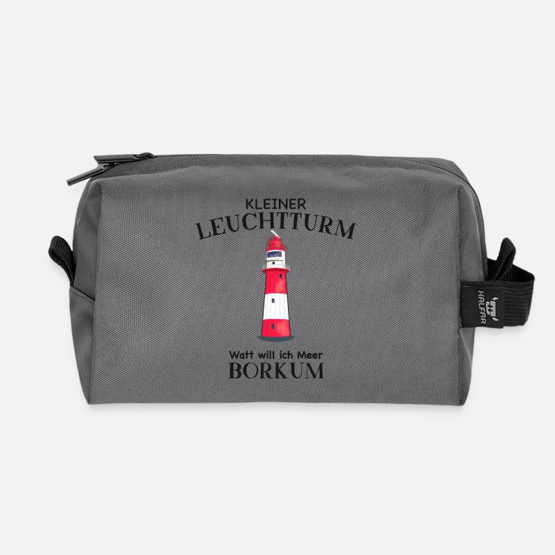 Kleiner Leuchtturm Borkum, Watt will ich Meer - Recycelte Kulturtasche - Anthrazit