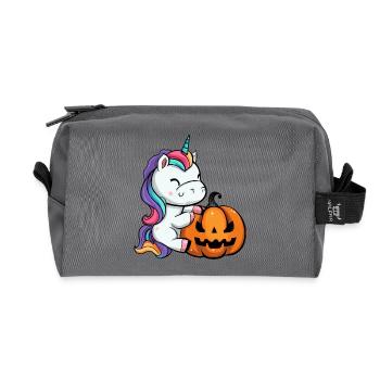 Cute Halloween unicorn with pumpkin - Recycled Toiletry Zip Bag - anthracite - Front