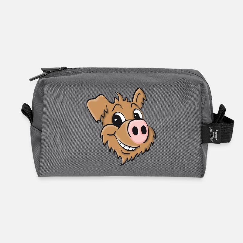 Schweinehund- lächelnd - Recycelte Kulturtasche - Anthrazit