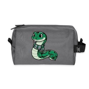 Cute Green Snake with Scarf - Recycled Toiletry Zip Bag - anthracite - Front