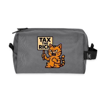 Angry Cat – Tax the Rich | Sarcastic Prote - Recycled Toiletry Zip Bag - anthracite - Front