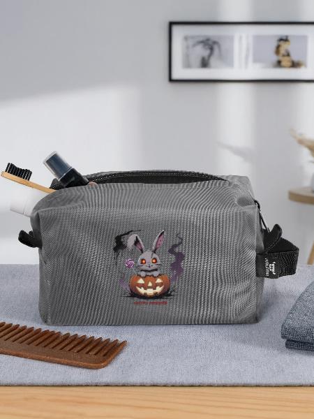 Obsessively sweet – creepy bunny in the pumpkin - Recycled Toiletry Zip Bag - anthracite - Front