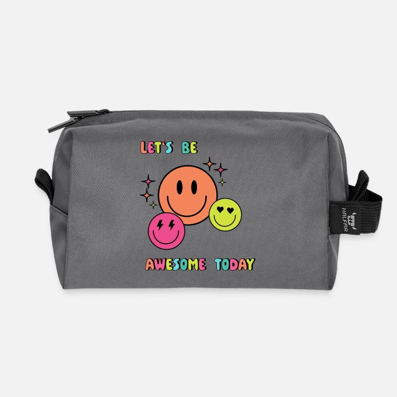 Lets be AWESOME today - Geschenkidee - Geschenk - Recycelte Kulturtasche - Anthrazit
