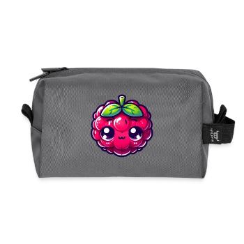 Raspberry Kawaii Illustration - Recycled Toiletry Zip Bag - anthracite - Front
