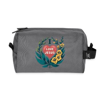 Liebe Jesus Herz Blumenkranz - Recycelte Kulturtasche - Anthrazit - Vorne