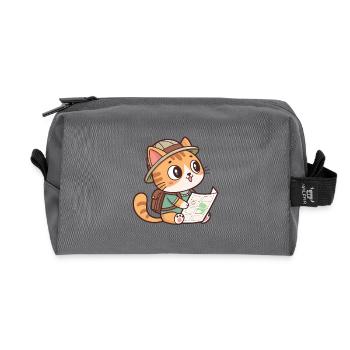 Cat Explorer and Map - Recycled Toiletry Zip Bag - anthracite - Front